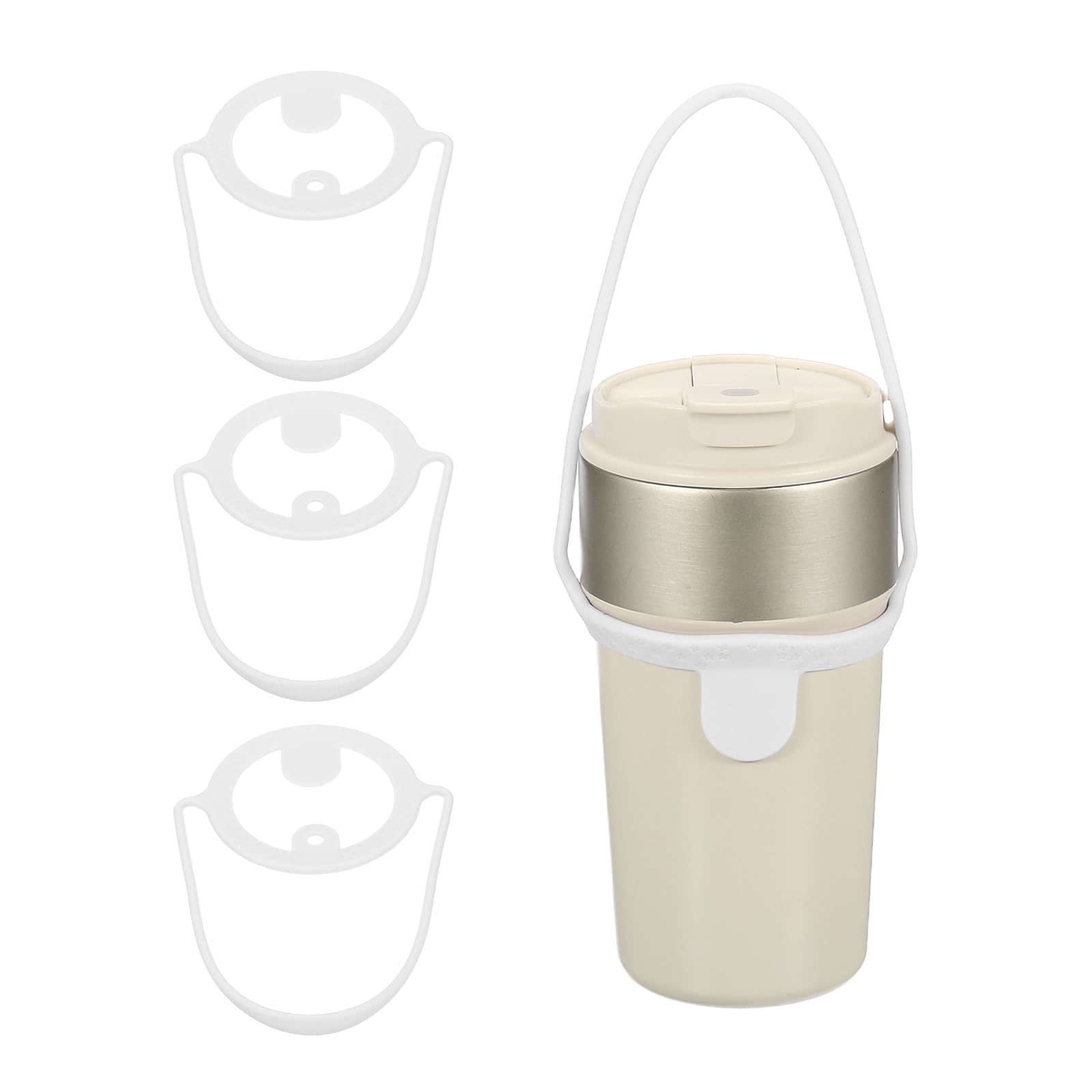 YELARXI Silicone Coffee Cup Carrier, Reusable Drink Carrier Tea Holder Sleeve Handle Strap with Straw Ring 3 Pcs & White -Fitting for (Travel/Take Out/Daily Use)