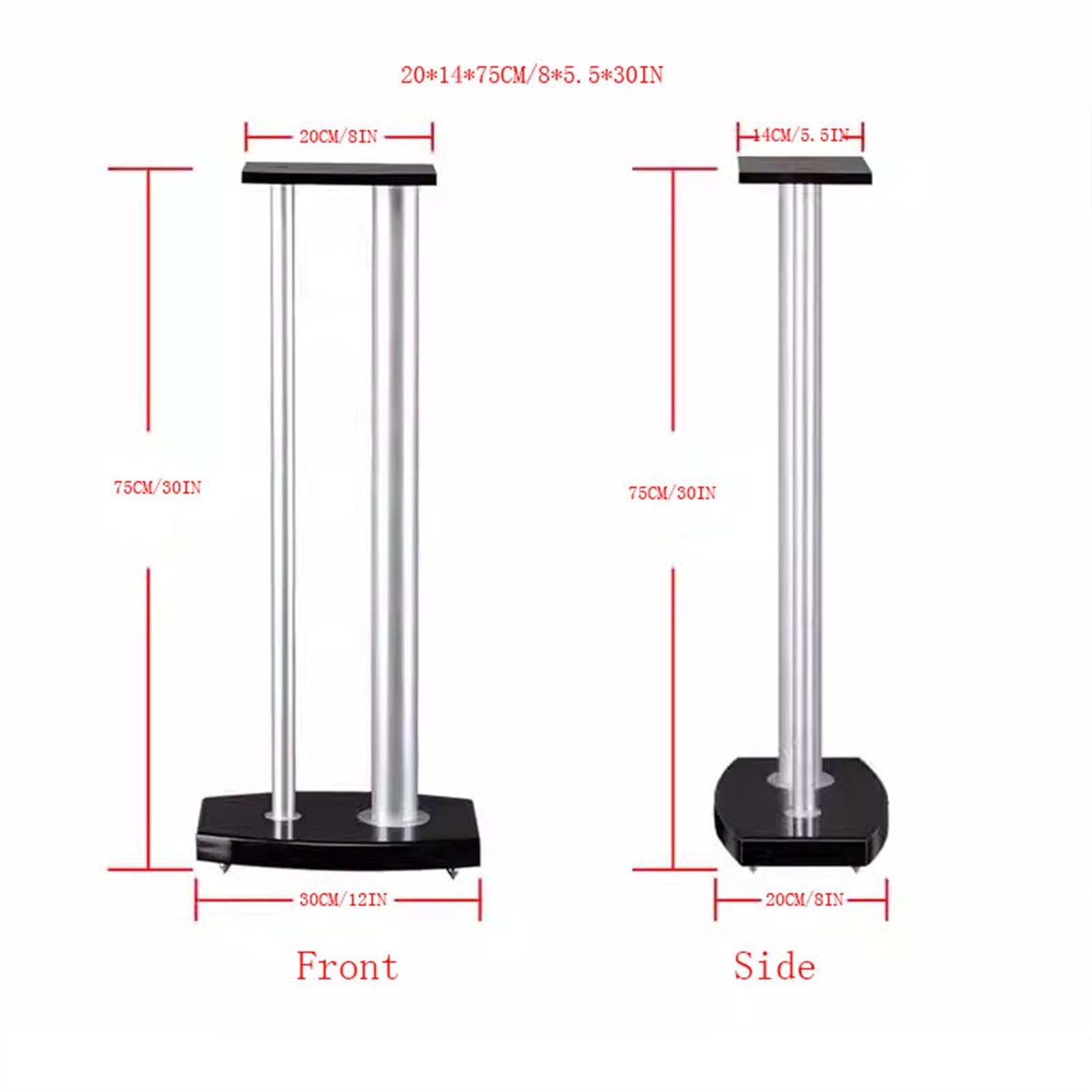GLigeT Supporti per altoparlanti per monitor Supporti per altoparlanti in legno laccato Staffa surround in metallo Audio Audiofilo Bookshelf Box Floor Theater Staffa Studio Monitor Stand, 30*14*75CM