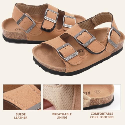 Image of Kid Sandals Boys Girls Comfort Cork Footbed Summer Slides Sandals Toddler Adjustable Buckle Slip-On Sandal Open Toes Casual Flat for Little Kid /Big Kid