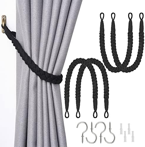 Pretty Jolly Gordijn-tiebacks met lange kwastjes, handgemaakt, gevlochten touw, knopen, gedrapeerde tiebacks, elegante decoratieve gordijn-tiebacks voor thuis en op kantoor, donkerbeige, 2 stuks