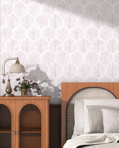 Image of OSECAGE Geometric Peel and Stick Wallpaper Pink Contact Paper 17.3''x787''