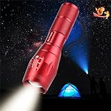 SIX FOXES Small Red Flashlight 3000 High Lumens Tactical Flashlight with 5 Modes,Handheld Flashlights for Home, Camping, Hiking, Walking, Emergency, Christmas Gifts for Men, Women, Kids