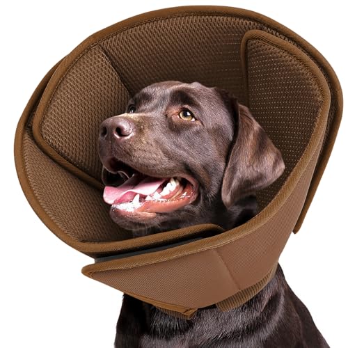 Image of Queenmore Dog Cone, Soft Cone for Dogs After Surgery, Comfy Large Dog Cone | Cone for Dogs After Surgery, Adjustable Soft Fabric Dog Cones Collar, Elizabethan Pet E-Collar for Wound Healing, Coffee,L