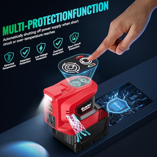Image of Ecarke 200W Portable Power Inverter Compatible with Milwaukee 18V Battery, DC 18V to AC 110V Power Station with 1 AC Outlet, 2 USB, 1 Type-C & LED Light, for Outdoor Emergency Use (No Battery)(2-Pack)