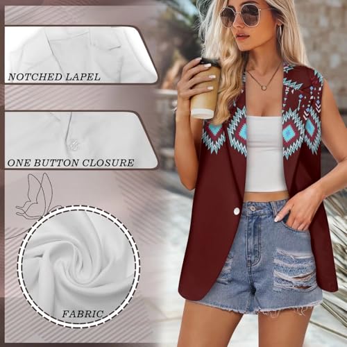 Women's Aztec Print Western Ethnic Dressy Casual Versatile Western Aztec Full Lined Vest Tuxedo Suit Waistcoat 6