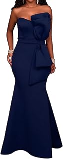 SEBOWEL Women's Sexy Off The Shoulder Oversized Bow Applique Evening Gown Party Maxi Dress