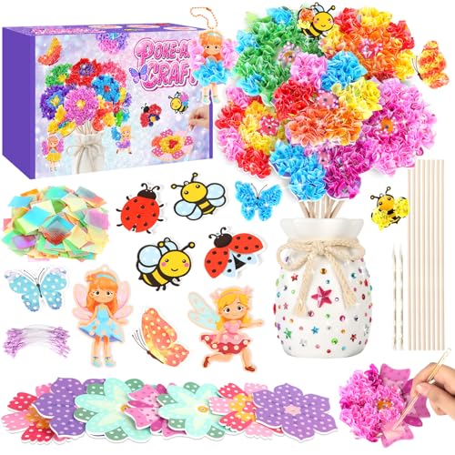 Aragallant 16 Piezas Kit De Manualidades De Flores Para Niños - Con Jarrón & 8 Flores & 2 Mariposas & 2 Duendes & 2 Abejas & 2 Insectos, Juguetes para Niña 3 4 5 6 7 Años, Bricolaje Artesanía Activid