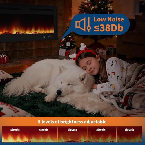 40 Inch Recessed & Wall Mounted Electric Fireplace - Low Noise Heater (750/1500w) with Remote Control, Touch Screen, Timer & Adjustable Flame Color/Brightness for Living Room Bedroom - Image 4