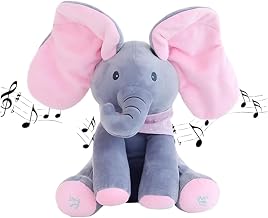Baby Musical Elephant Toy, Peekaboo Plush Soft Toy with Sound & Ear Movement, Interactive Stuffed Animal for Babies 3-12 Months, Gift Toy for Kids
