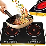 Retoo Doppelkochplatte, Glaskeramik-Doppel-Kochfeld, 2000W Campingkocher, Tragbares Herdplatte kochfelder mit Temperaturregelung, Kochplatte für Camping, Outdoor, Indoor, Touch Sensoren, Schwarz