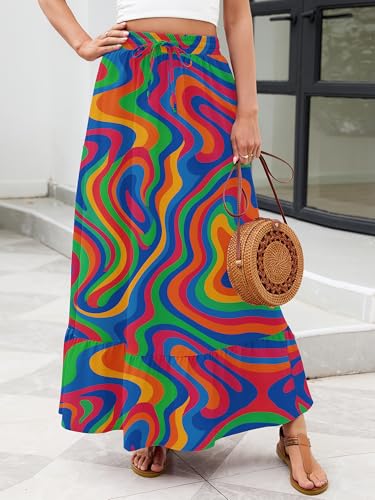 Heymoments Maxi Skirts for Women Floral Print XX-Large High Waisted Flowy 2026 Fall Trendy A Line Summer Cute Pleated Dressy Casual Fairy Boho Teacher Holiday Beach Vacation Long Skorts with Pockets — view 4