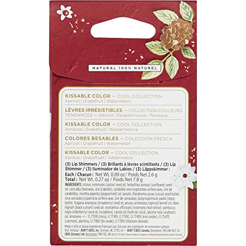 Burt's Bees Kissable Color Holiday Gift Set, 3 Lip Shimmers In Gift Box - Cool Collection In Watermelon, Apricot And Grapefruit #TOP5