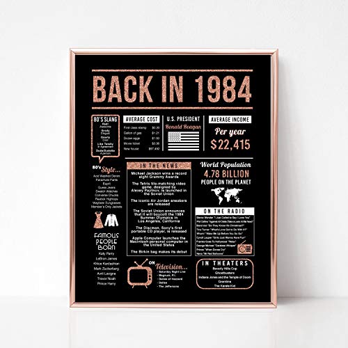 Katie Doodle - 40th Birthday Decorations Women - 40th Birthday Gifts Women - 40 Birthday Decorations for Women - 40 Year Old Birthday Gifts for Women - 8x10 inch Back-in 1984 Sign (Unframed) Rose Gold