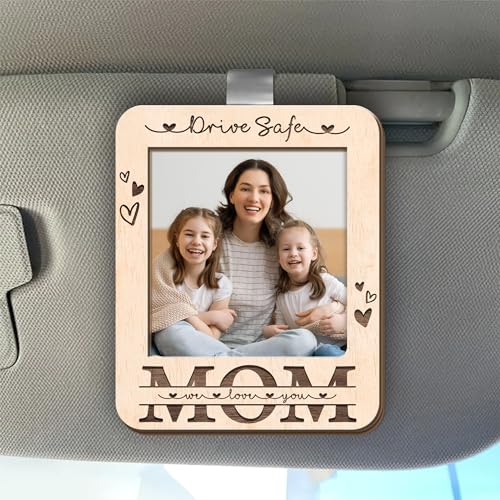Hyturtle Car Picture Frame For Mother, Visor Photo Frame Accessories, Gift For Mom Car Accessories From Daughter, Son, Unique Valentines Gifts For Mom From Kids, Cute Decorations For Mother