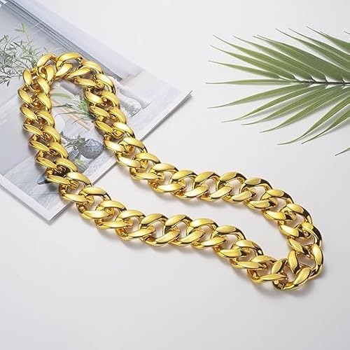 قلادة سلسلة ذهبية مزيفة من البلاستيك بتصميم هيب هوب مغني الراب، اكسسوار زي الثمانينيات/التسعينيات (27.5 بوصة × 1.34 بوصة)