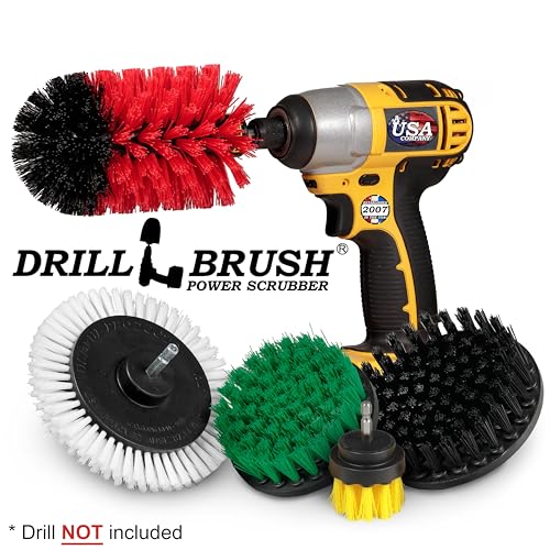 Image of Drillbrush Multi-Surface Drill Brush Attachments Set for Car Interior, Bathroom, Flooring, Counters, Sinks, Siding, Garages, and More - Dishwasher Safe Drill Brush Car Detailing Kit Attachment Set