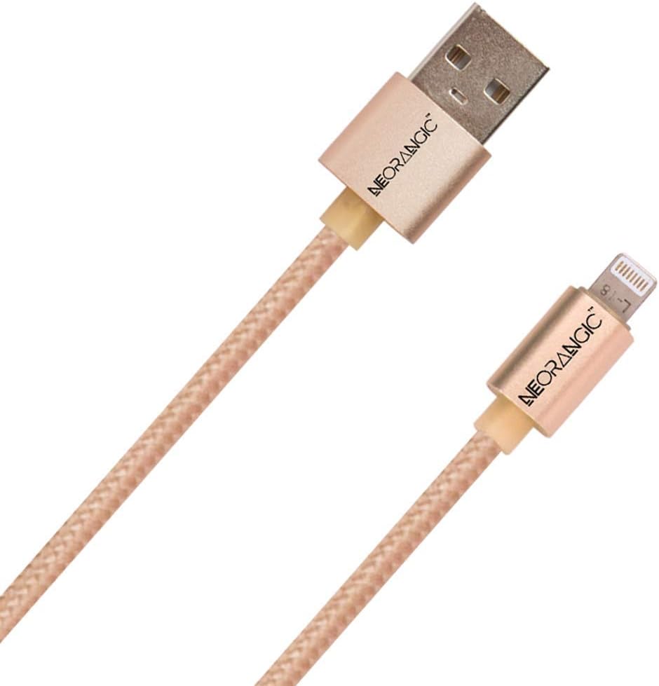 Neorangic Nylon Braided Rugged Fast Data Charging Cable Compatible for Apple iPhone, iPad, iPod 4 Feet (1.2 Mtr, Golden)