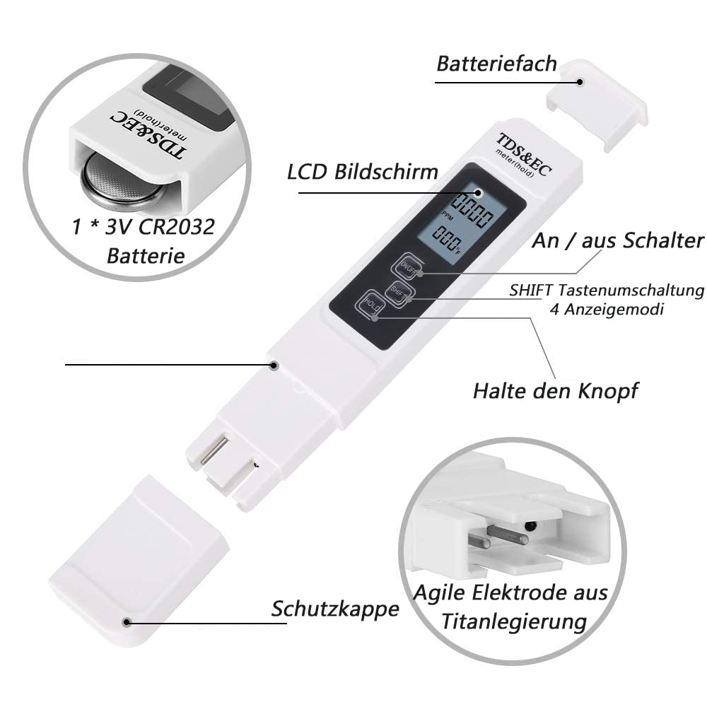 Mesee Tester di qualità dell'acqua, tester digitale 3 in 1 LCD, per acqua potabile, alta precisione per acqua potabile, piscina, acquario, laghetto e piscina