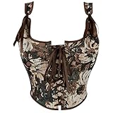 IZUS Women Renaissance Bustier-Corset-Tops Vintage Lace-up Floral-Jacquard Bodice Push-Up Shapewear-Crop-Top