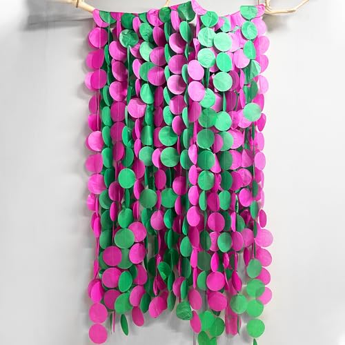 Image of 205 Ft Hot Pink and Green Party Decorations Circle Dot Backdrop Garland Tissue Paper Polka Dots Hanging Streamer for Witches Theme Birthday Bachelorette Wedding Engagement Party Supplies