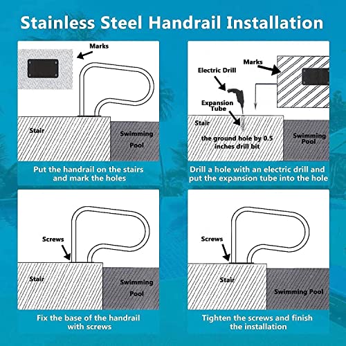 Barandal para piscina metálico de acero pulido plateado miniatura 2