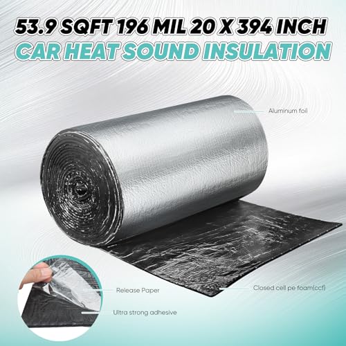 Image of 20 x 394 Inch 196 Mil Car Sound Deadening Mat, 53.9 Sqft Automotive Noise & Heat Insulation Mat Self Adhesive Auto Sound Proofing Deadener for Hood, Door, Floor, Roof, Trunk
