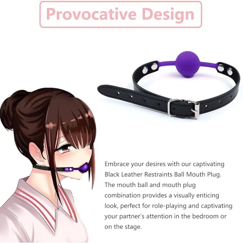 Image of Leather Restraints Ball Mouth Plug Silicone Bondage Ball Gag for Sex, BDSM Restraints Toys Sex Gag Muzzles(Pueple2)