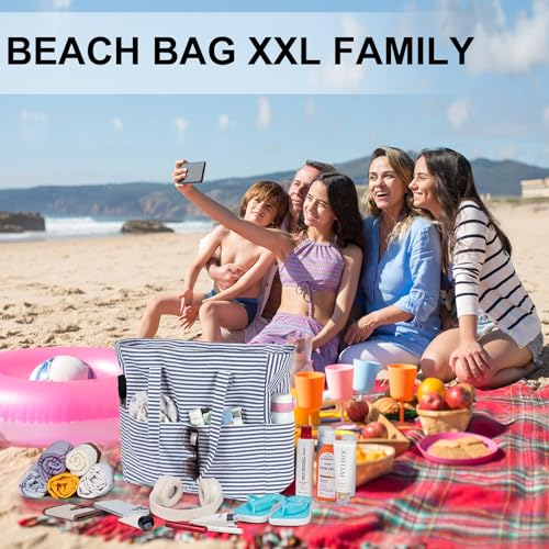 Image of LEDAOU Large Beach Bag Women Waterproof Sandproof Zipper Beach Tote Pool Bag for Swim Gym Grocery Travel with Wet Pocket