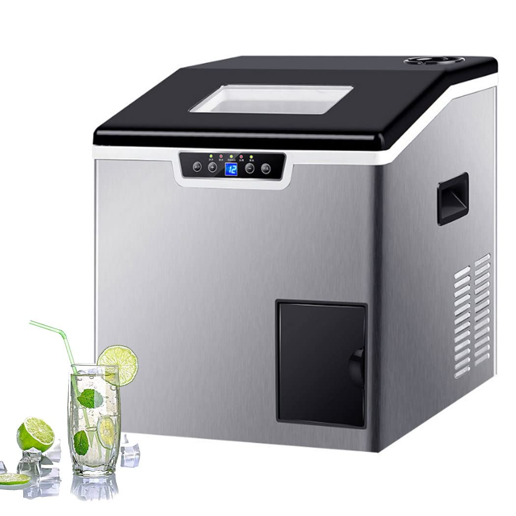Macchina del Ghiaccio da 1,8 L + Tritaghiaccio in Acciaio Inox, 40KG in 24Ore, Autopulente Macchina Ghiaccio Piccola, Macchina del Ghiaccio da Casa per Casa, Feste, Bar, Ufficio,Square Ice