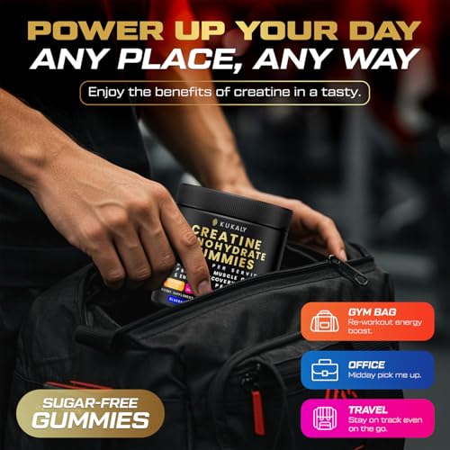 Image of kukaly Creatine Monohydrate Gummies for Men & Women, Creatine Gummies Sugar Free, Mixed Flavored with L-Taurine, BCAA 2:1, B12 B6 for Boost Strength, Focus & Endurance, Vegan, Non-GMO, 60pcs