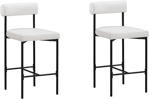 Miniatura 41 de Nathan James - Dahlia - Silla alta, moderno taburete alto con respaldo, patas de metal estilo mediados de siglo y cojín acolchado de piel, para