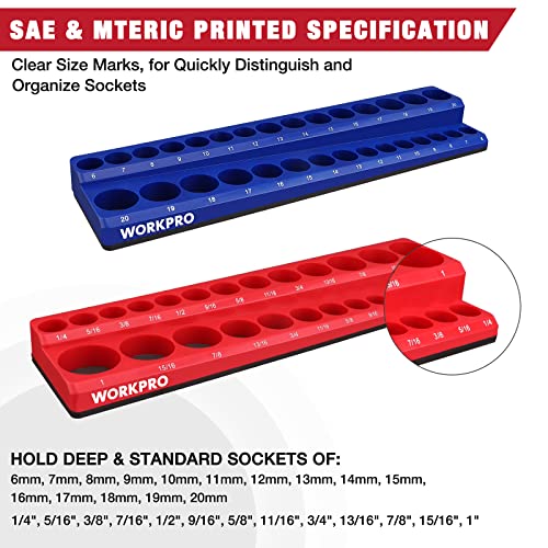 Image of WORKPRO 3 /8-inch Magnetic Socket Organizer Set, 2-Piece SAE & Metric Socket Holders, Holds 56 Standard and Deep Sockets for Tool Box, Tool Carts (Sockets Not Included) | Magnetic Socket Trays Hold 56 Standard and Deep Sockets for Tool Box, Tool Carts (Sockets Not Included)