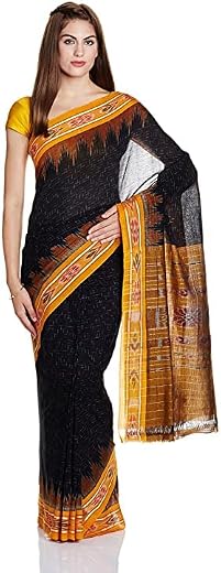 BTHIKIRI Odisha Sambalpuri Handloom Ikat Women's Cotton Saree, Odisha Handloom Handmade Pure Cotton Khandua Saree, Ikkat O...
