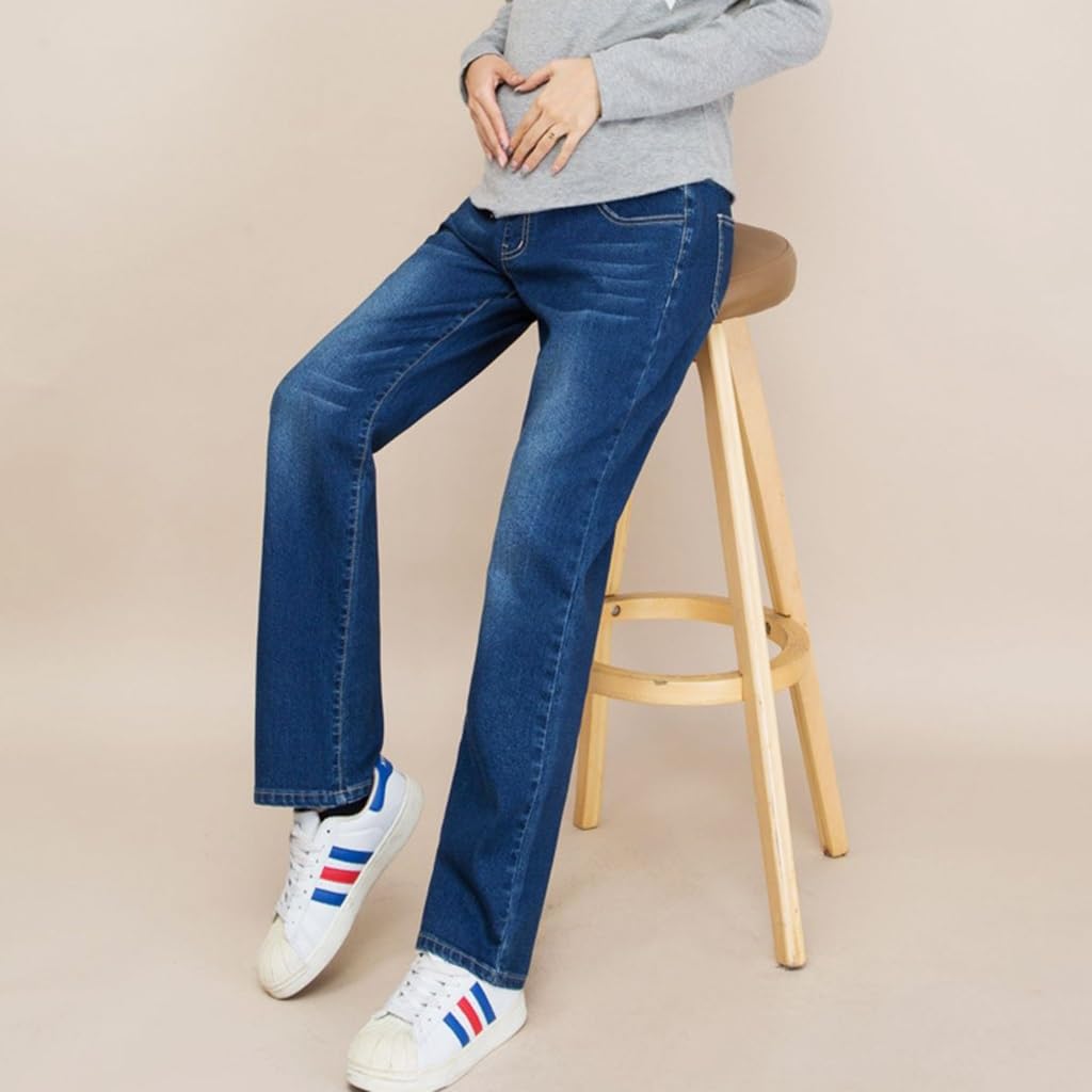 FaroLy Damen Umstandsjeans Bequeme, Lockere Schwangerschafts-Lounge-Hose mit Geradem Bein und Taschen für Den Bauch