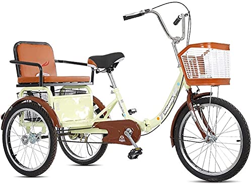 PAGOIAAR Adult Cargo Tricycles Beach Cruiser Bikes Shopping Tricycle for Adult Women Men, 1 Speed Trike 20 Inch 3 Wheel Bikes Double Brake with Back Seat Basket for Recreation Shopping Picnics
