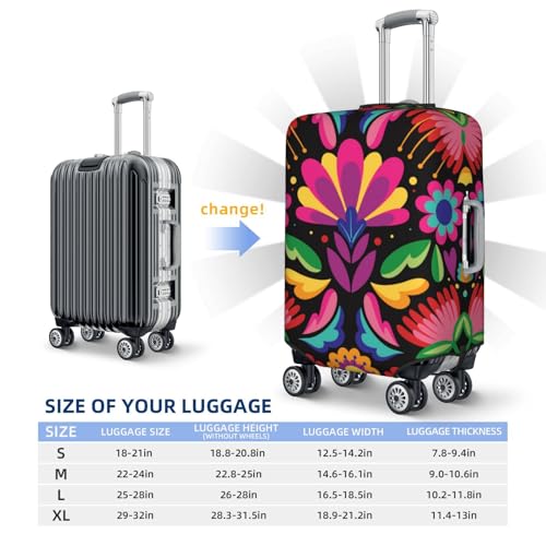 Colorful Floral Embroidery Mexican For Travel Luggage Cover Suitcase Protector Fits 18-32 Inch Travel Luggage Protector Elastic Luggage Anti-Scratch Suitcase Cover4