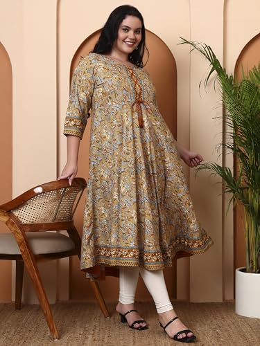 Image of Yash Gallery Women's Rayon Relaxed Fit Anarkali 's Floral Printed Kurta