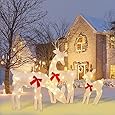 Impressive Reindeer Christmas Decoration Family [Set of 3] Large Lighted Christmas Deer Outdoor Decoration Display with 365 LED Lights all-weather (Buck/Doe/Fawn) With Red Bows/Tie-Down Stakes - White