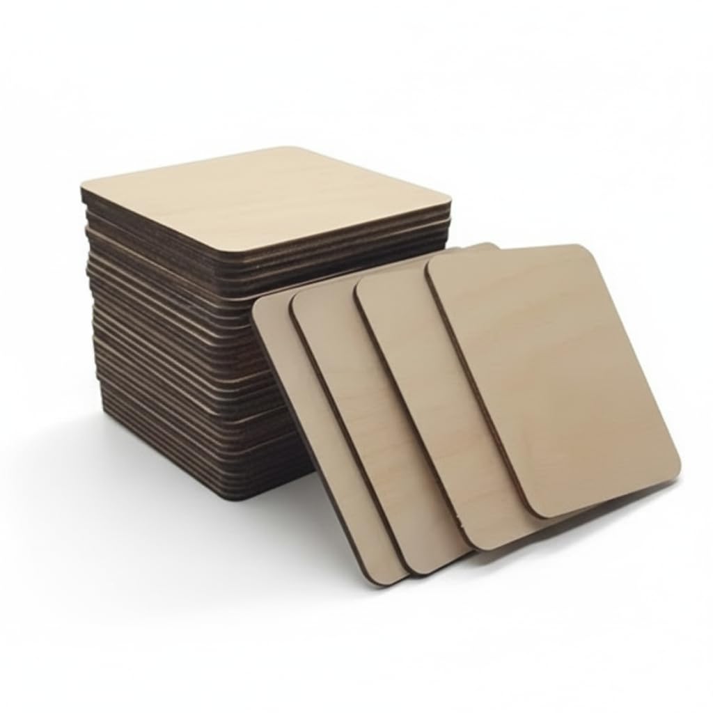 100 x Pre Sanded Wooden Square Coasters 95 mm x 95 mm x 3 mm Birch Plywood Laser Cut with Round Corners Craft Supplies Blanks