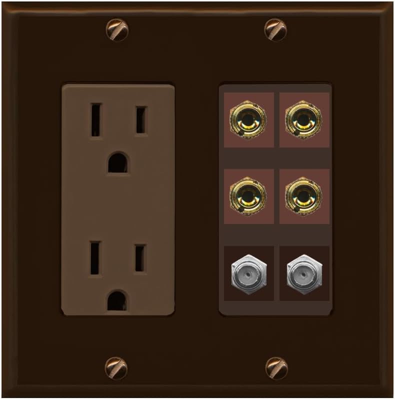 RiteAV 4 Port Banana 2 Speaker Binding Post 2 Coax Wall Plate - Outlet [Ivory/Ivory]