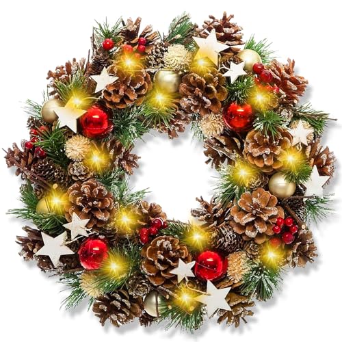 NEMMXUB LED Christmas Garland 30 cm Christmas Wreath Artificial Garland Merry Christmas Decorative Christmas Door Gift Thanksgiving Christmas Decorations