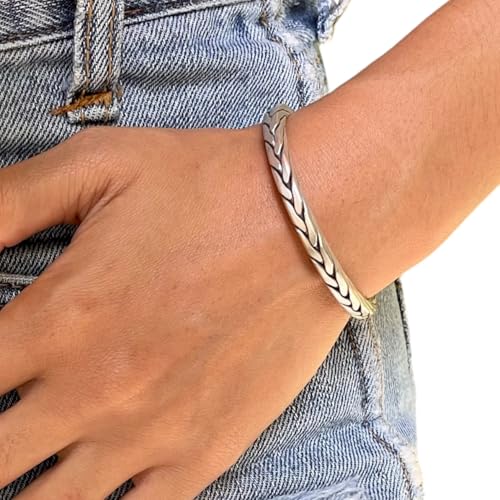 Braided Sterling Silver Thick Squarish Cuff Bracelet, Handmade Boho Ethnic