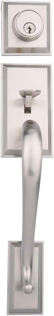 Black Friday - 40% OFF Amazon Basics Modern Exterior Door Handle with Left-Hand Wave Door Lever and Deadbolt Lock Set, Satin Nickel