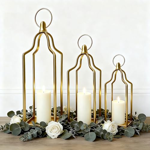 Rustic Farmhouse Decor Metal Lantern Set of 3 Decorative Lanterns