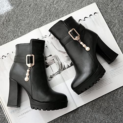 VOKLIN Women's Fashion Platform High Heel Dressy Ankle Boots Round Toe Side Zipper Party Dress Short Booties4