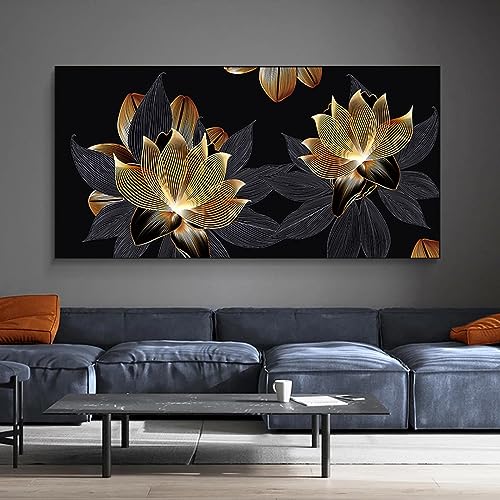 Peintures d'interieur haut de gamme KEBIA grand format 80x160cm fleurs or noir luxe