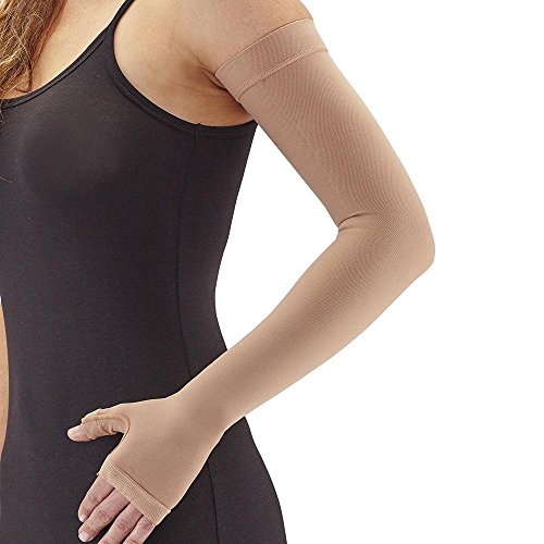Ames Walker AW Style 707 Lymphedema Armsleeve w/Gauntlet - 20-30 mmHg Firm Compression, Natural Large - Manage edema swelling post mastectomy conditions - comfortable fabric- runs small