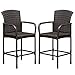 Tangkula Set of 2 Patio Bar Stools, Indoor Outdoor Use Wicker Rattan Barstool with Footrest for Garden Pool Lawn Backyard, Study Steel Frame Bar Chairs Furniture (Light Brown)