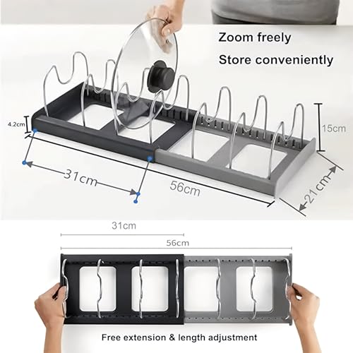 Image of Livzing Expandable Cookware Organizer, Stainless steel Adjustable Dividers for Space saving storage for pan lids, baking trays Pot & Pan Organizers Rack,Pot Lid Organizers,Pot racks,Pot holder,Kitchen