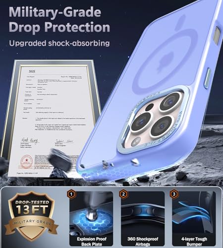 Newfuture Designed for iPhone 16 Pro Case with Magnetic [13 FT Military Drop Protection] [Compatible with Magsafe] Slim Translucent Matte Shockproof with Anti-Fingerprint Phone Case,Light Purple — view 5